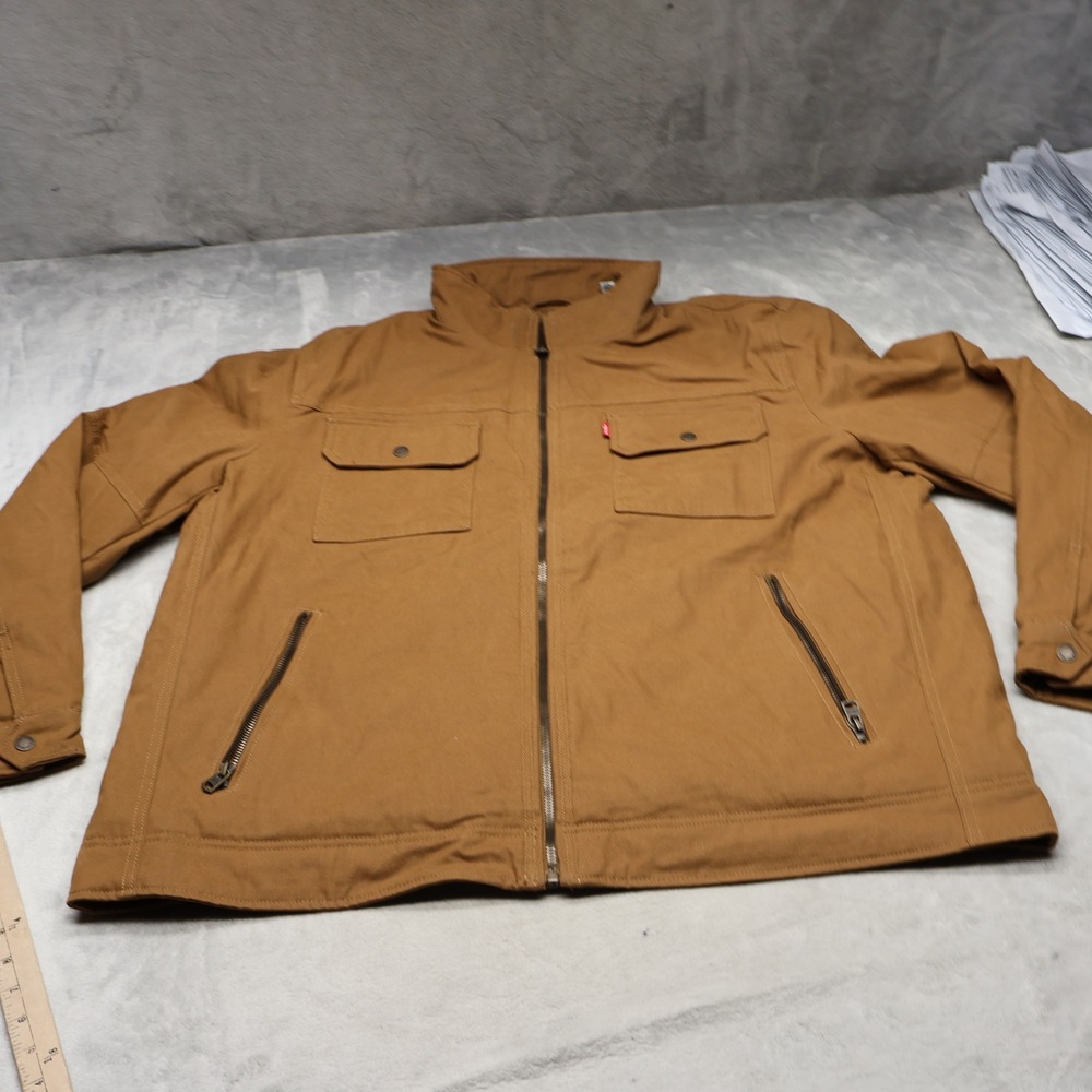 Levis Jacket Mens XXL Brown Canvas Quilt Lined Barn Chore Work Utility Full Zip